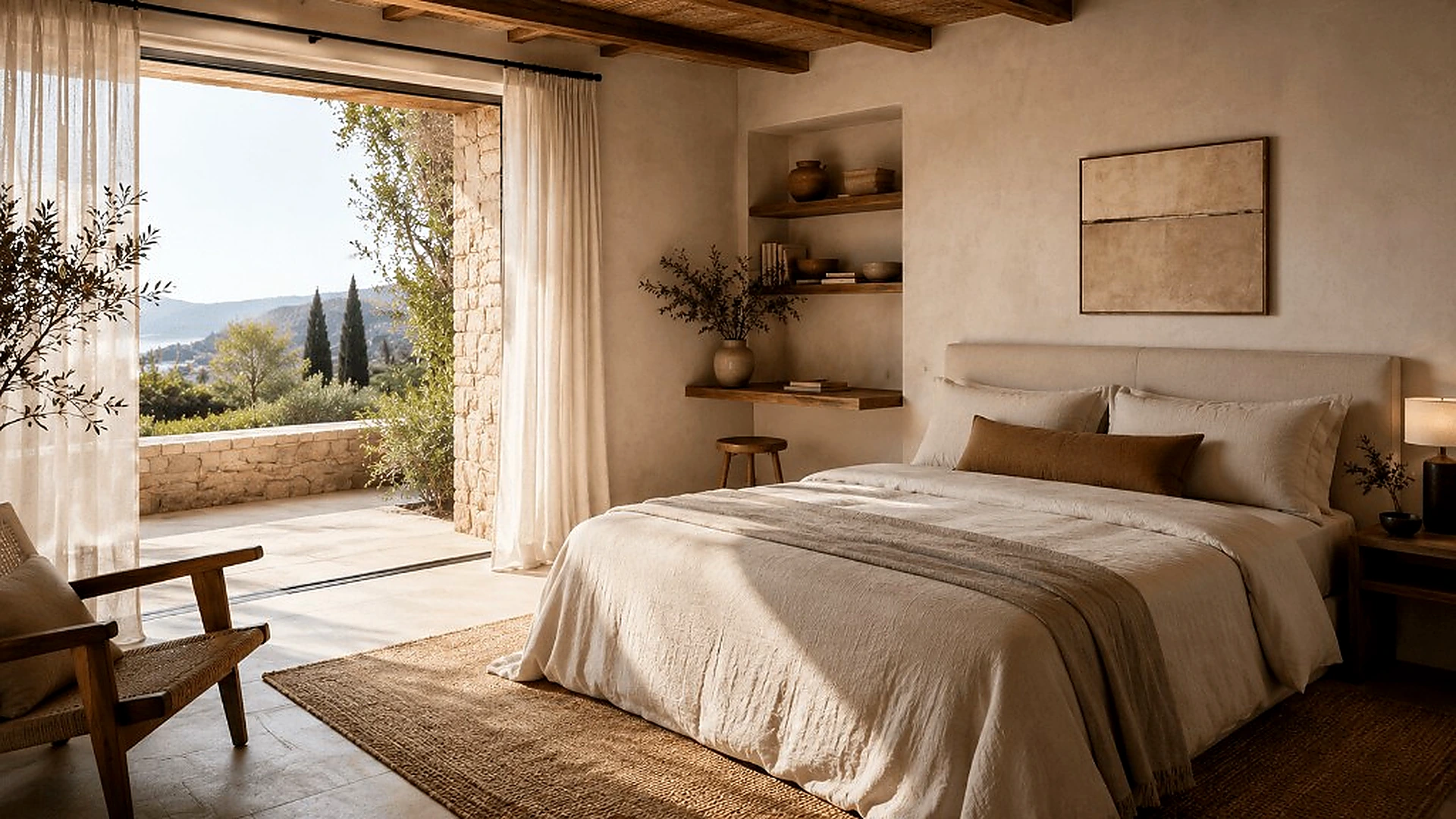 Mediterranean bedroom interior on the Costa Brava
