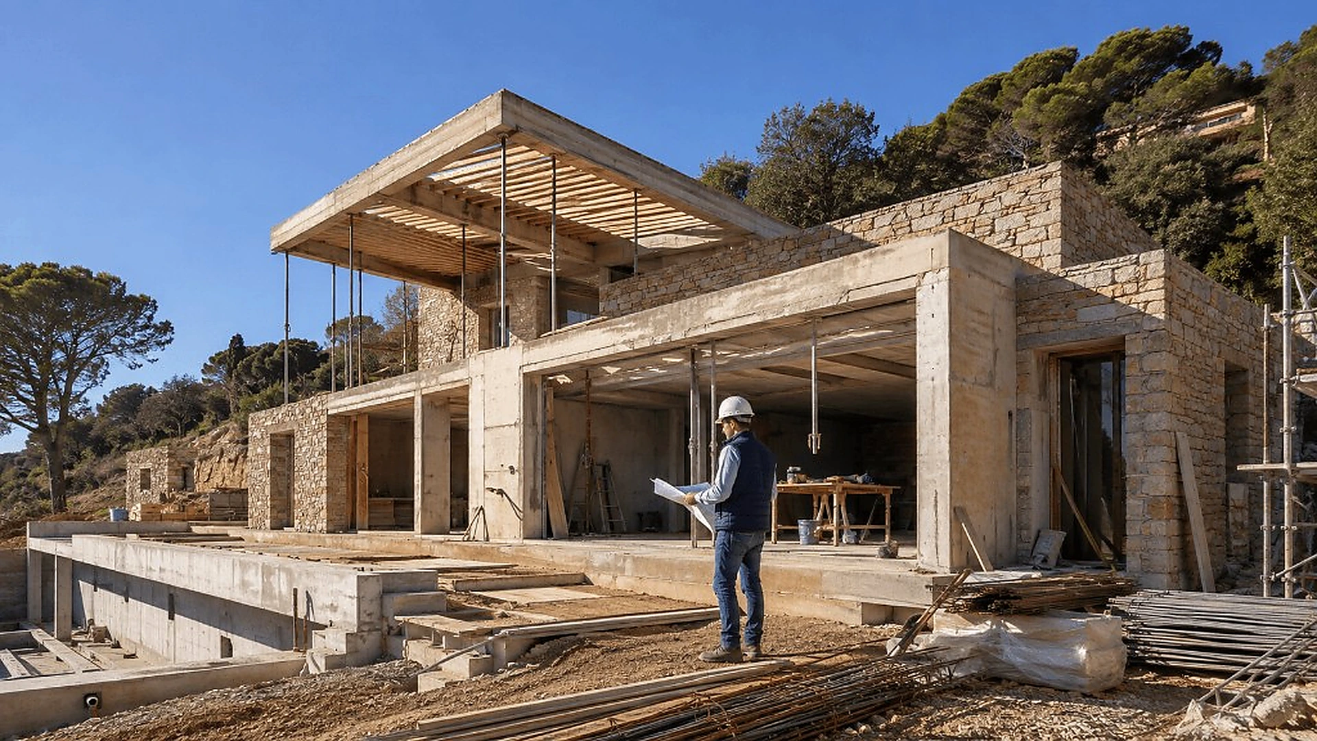 Construcción de vivienda de obra nueva en ejecución en Girona